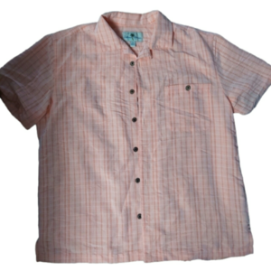 Island Shores Mens Button Down Short Sleeve Coral Plaid Shirt